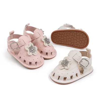 Cross-border New Baby Girl Sandals 2025 Summer Baby Toddler Shoes Cute Flower Solid Color Soft Bottom Baby Shoes