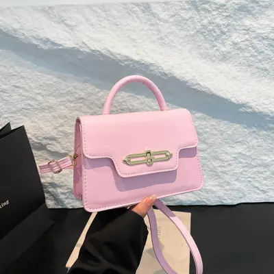 Pink PU Shoulder Bag with Lock Closure for Women