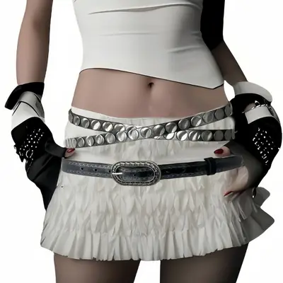Retro Distressed Leather Belt with Gold Buckle
