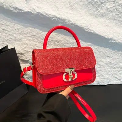 Red Sequin Women's Shoulder Bag 2025 Spring Korean Style