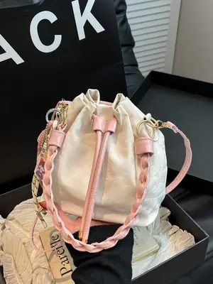 Pink Drawstring Shoulder Bag for Girls Women
