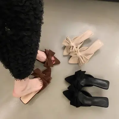 2025 Bow Elegant Sandals High Heels Pointed Toe Women