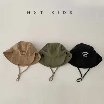 Beige Cotton Sunscreen Hat for Kids Large Bristle