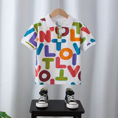 Boys Short Sleeve Colorful Letter Polo Shirt 2025