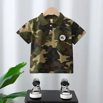 Boys Camo Polo Shirt Shorts Set Summer Wear 2Pc