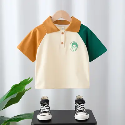 Kids Boys Polo Shirt Cream Green Yellow Short Sleeve 2025