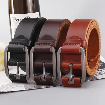 Men's Brown Leather Belt with Buckle