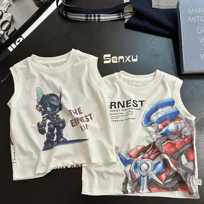 Sen Xu Sleeveless Vest White Cartoon Print Boys Summer Wear