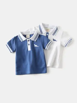 Boys Blue Polo T-Shirt 2025 Summer Embroidered