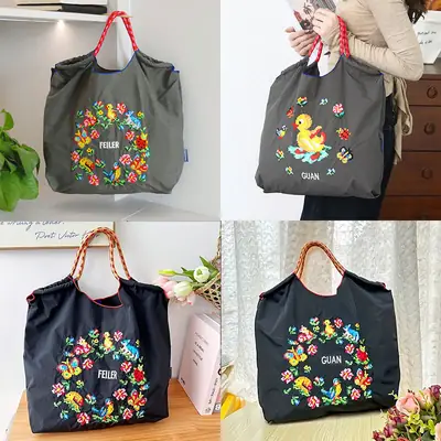 2025 Embroidered Shoulder Bag with Duck Design Large Capacity Canvas