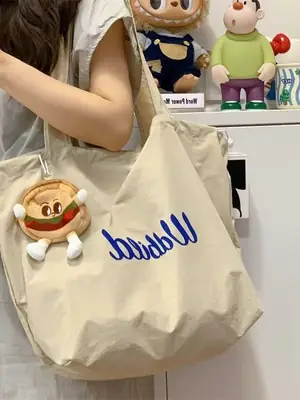 Women's Cartoon Design Canvas Tote Bag with Drawstring Closure