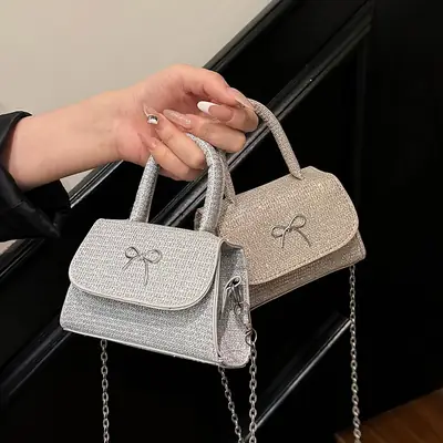 2025 New Bow Silk Shoulder Crossbody Bag Silver