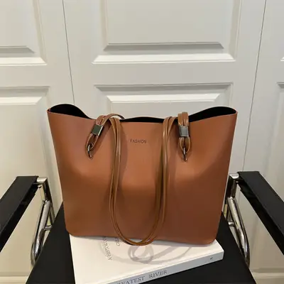 Women's Brown Leather Tote Bag Large Capacity 2025