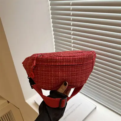 Red Textured Shoulder Bag for Women Spring 2025