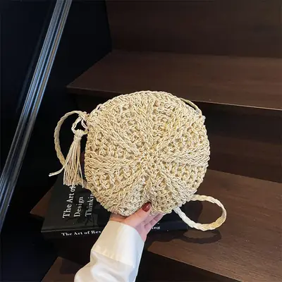 Woven Straw Shoulder Bag for Girls Beach Travel Luggage