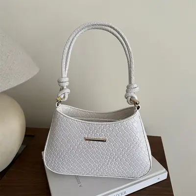 White Embroidered Shoulder Bag for Women 2025 Spring