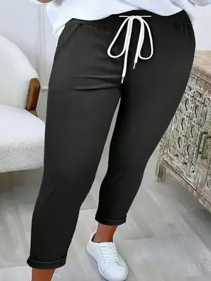2025 Black Cotton Jogger Pants with Drawstring Waist