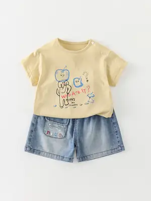 Baby T-Shirt Yellow Cat Print 2026 Summer