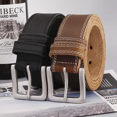 Men's Luxury Brown Genuine Leather Belt with Silver Buckle