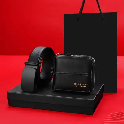 Men's Leather Belt & Wallet Set with Card Holder