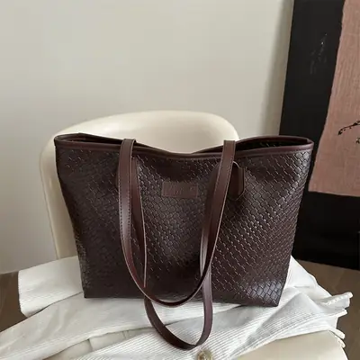 Brown Textured Large Capacity Tote Bag for Women