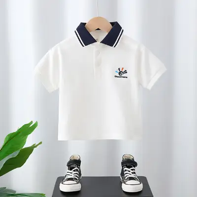 White Boys Polo Shirt Short Sleeve 2025 Summer Wear