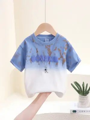 7816 Boys Tie-dyed Short Sleeve T-Shirt Blue White