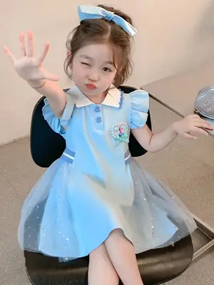 Elsa Princess Dress 2025 New Children's Summer Short-Sleeved Polo Skirt Girls Summer College Style Dress