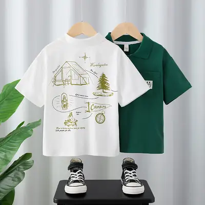 Boys Cotton Cartoon T-Shirt White Green 2025