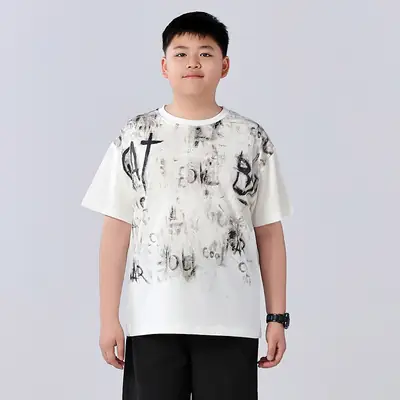 Chubby Boys Cotton T-Shirt White Graphic Summer Large