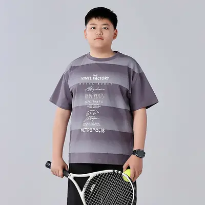 Fat Children T-Shirt Gray Striped Plus Size