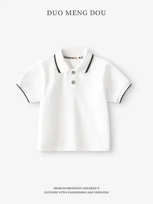 Boys Polo Shirt Black White Trim 34 Threads
