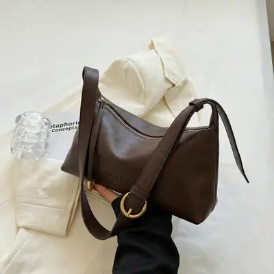 Women's Brown Crossbody Bag with Gold Ring Detail