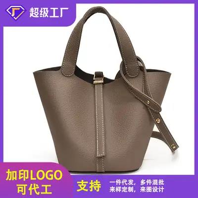 Stylish Brown Leather Handbag with Logo Print