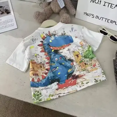 Boys 2025 Cotton Digital Printed Dinosaur T-Shirt