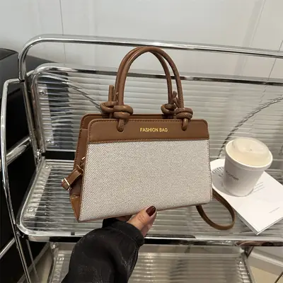 Retro Textured Handbag Women Brown Beige Large Capacity