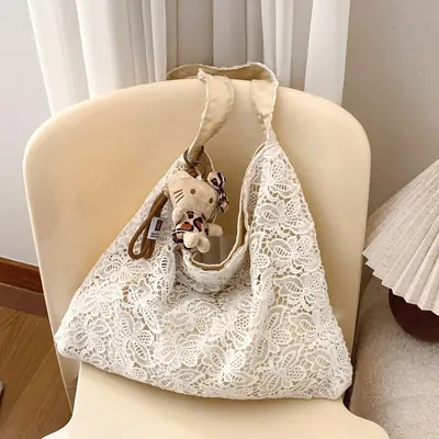Women's Water-Soluble Lace Shoulder Bag with Fairy Decor