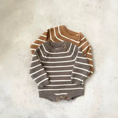 Striped Knitted Baby Boy Suit with Bow