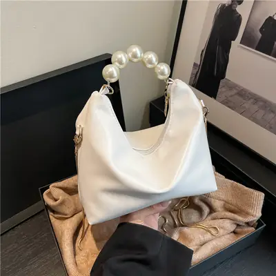 White Pearl Handle Shoulder Bag for Women