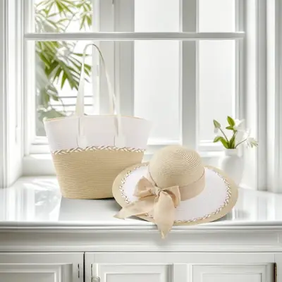 Straw Hat & Tote Set for Women Beach Travel