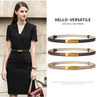 Women's Genuine Leather Belt with Gold Clasp