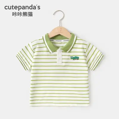 Girls Striped Polo T-Shirt Green White Baby Summer