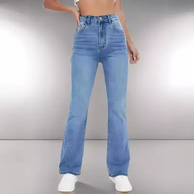 Source Factory 2025 New High-Waisted Straight-Leg Light Blue Jeans Women's Long Pants Cross-Border Foreign Trade Selection