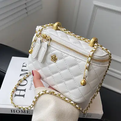White Quilted Chain Shoulder Bag for Women 2026