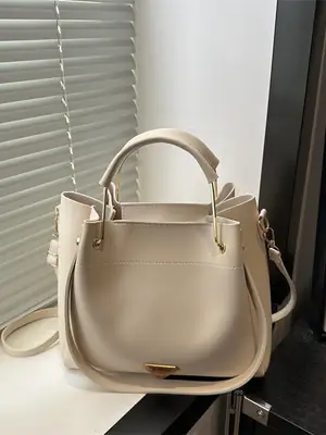 Women's Beige Leather Shoulder Crossbody Bag Large Capacity