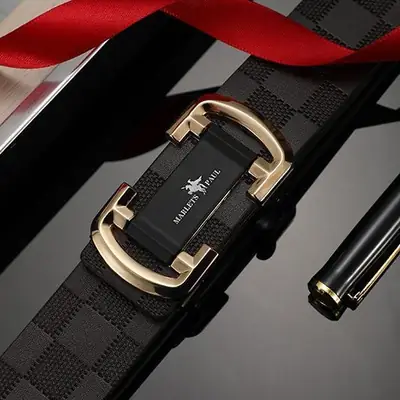 Men's Genuine Leather Belt with Automatic Waist Cincher