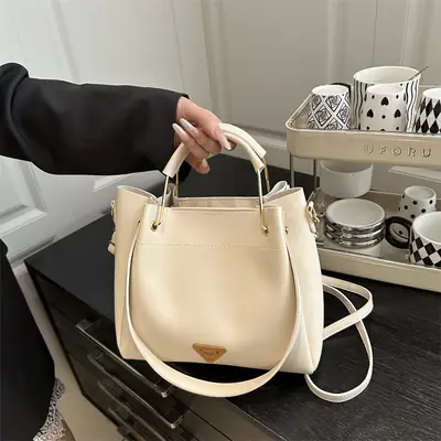 Women's Cream Retro Tote Bag Shoulder Crossbody Large Capacity