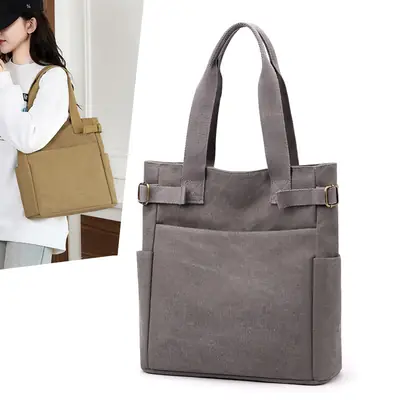 Gray Canvas Women's Shoulder Bag Large Capacity