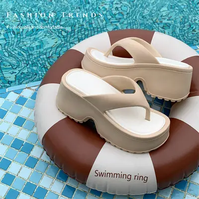 Cross-border new summer thick-soled slippers women wear EVA flip-flops clip-on wedge heel heightening muffin slippers manufacturers