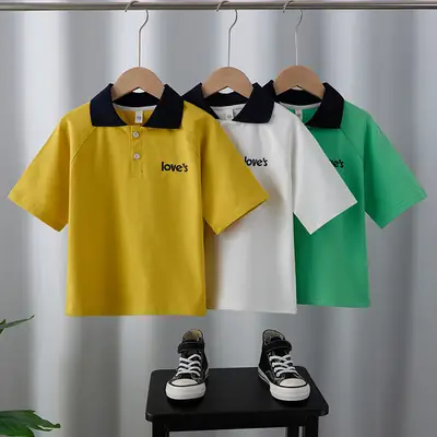 Boys Yellow Polo Shirt 2025 Summer Turn Down Collar